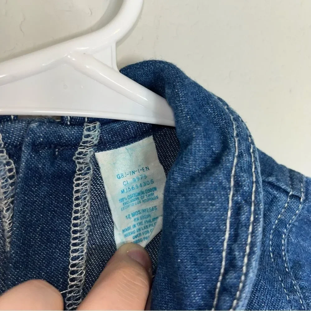 Vintage Mayfair Baby Girls Size 12 mo. Denim Dress Crochet Hearts Preppy Cowgirl